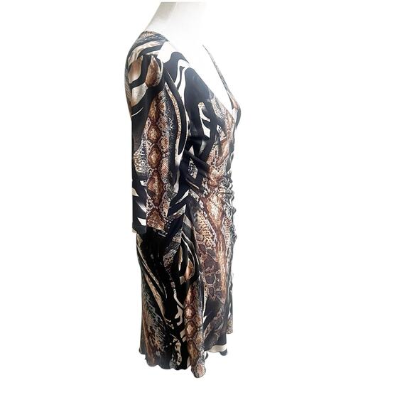 Joseph Ribkoff Animal Print Faux Wrap Dress Sz 8 Draped Front Stretch Above Knee - Picture 3 of 11